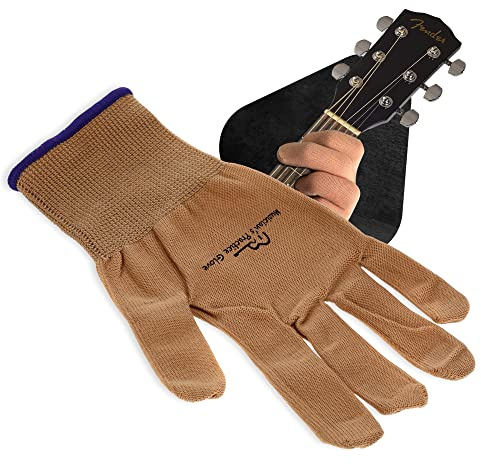 Gant d'entraînement pour Musicien – Lot de 1 Gant de Guitare pour Femme et Homme, protège-Doigts pour Jouer des Instruments à Cordes, Gants Fins en Nylon pour Concerts, Petit, Beige