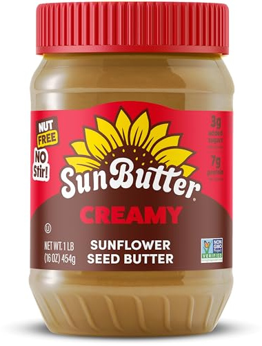 SunButter Creamy Sunflower Seed Butter, 16 oz Nut-Free Spread with 7g Plant-Based Protein, Roasted Rich & Savory Flavor, Smooth Texture | Vegan, Kosher & Non-GMO