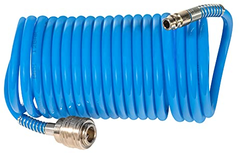 Güde DL-Spiralschlauch 5 mm/5 m (für Druckluft-Kompressoren bis max. 11 bar, Schnellkupplung und Stecknippel, Knickschutz für längere Haltbarkeit, ausziehbar bis 5 m, aus widerstandsfähigem PU)