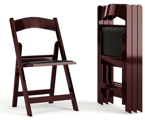 Flash Furniture Hercules Series Folding Chairs for Weddings and Formal Events, Stackable Commercial Event Seats with 1,000-lb. Static Weight Capacity, Set of 4, Red Mahogany