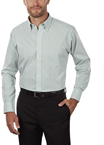 Van Heusen Men's Regular Fit Gingham Button Down Collar Dress Shirt, Green Chicory, XXXL