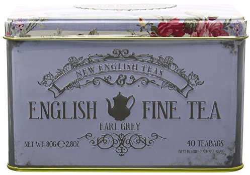 New English Teas Vintage Floral Tea Tin with 40 Earl Grey Teabags