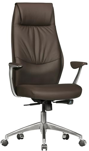 AMSTYLE Bürostuhl Echtleder Braun Schreibtischstuhl X-XL 120 kg Synchronmechanik Chefsessel Kopfstütze hoch