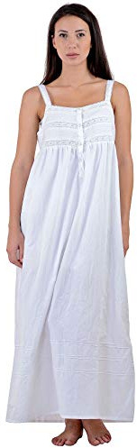 Cotton Lane Cousu Main 100% Coton Taille Plus Chemise De Nuit -Tailles UK 8 À 38 (Orné De Dentelle Et Pin-Plissés)