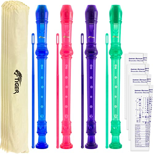 TIGER REC7-4 Sopranblockflöten mit Reinigungsstab und Etui, 4 Stück