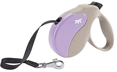 Ferplast hundkoppel Amigo Large, rullkoppel stora hundar upp till 50 kg. Max. 5 m rem. Enkel lås- och upplåsningsknapp, beige, violettlock