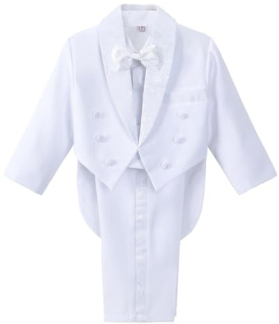 Dressy Daisy Toddler Boy Tuxedo White Suit 5 Pieces Set Formal Wear Wedding Outfit Size 5T, with Cummerbund
