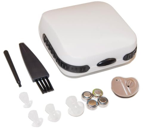 Easylife Mini Hearing Amplifier with Case, Ear Tips, Cleaning Brush and Spare Batteries, Battery Powered Sound Amplifier for Hard of Hearing Adults and Elderly - Fully Guaranteed