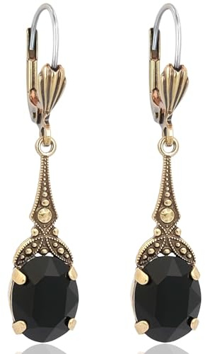 Jugendstil Ohrringe mit Markenkristallen Gold Schwarz NOBEL SCHMUCK