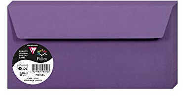 Clairefontaine 5605C - Packung mit 20 Umschläge Pollen selbstklebend, Format DL 11x22cm, 120g, Lila, ideal für Ihre Einladungen und Korrespondenz, 1 Pack
