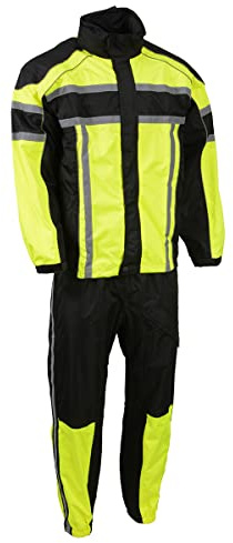 NexGen SH233113 Men's Black and Neon Green Water Resistant Motorcycle-Outdoors Rain Suit with Reflective Tape - 5X-Large