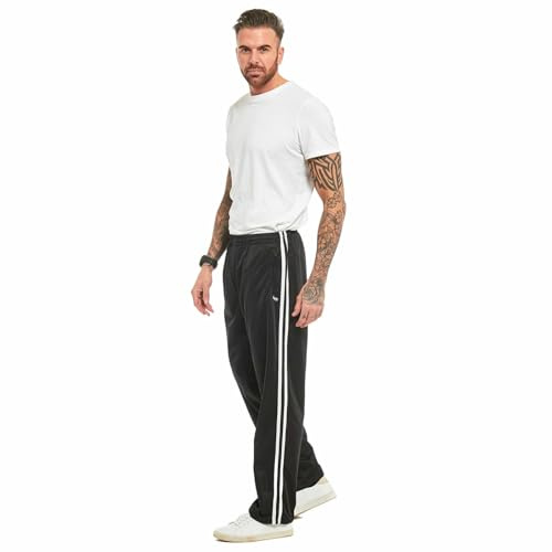 Mens Striped Track Suit Bottom Casual Elasticated Waist Tracksuit Bottoms Silky Joggers Jogging Jog Trousers Leisure Gym Sports Yoga Open Hem Pull On Pants Plus Big King Sizes(Stripe Black, M)