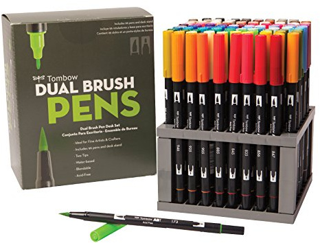 Tombow 56149 Juego de 96 rotuladores de Doble Pincel con Soporte de Escritorio, Nailon, Multicolor, 1 Count (Pack of 96)