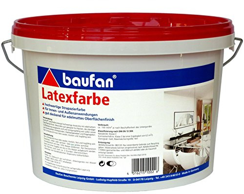 Baufan 10 Liter Eimer Latex-Farbe für innen + außen, hochwertige Strapazierfarbe