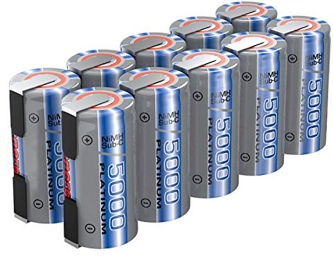 Tenergy NiMH SubC 5000mAh Flat Top Rechargeable Battery (with Tabs) - 10 Pack