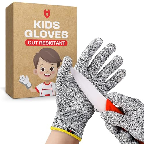 NoCry Kids Cutting Gloves, XS (8-12 Years) — 100% Food Grade and Level 5 Protection — Comfortable and Lightweight, Yet Tough — Ambidextrous — Ideal for Fishing, Wood Carving and Whittling