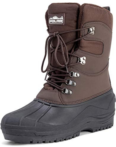 Polarr Hommes Tall Filet De Nylon Avec Superposition Canard Imperméable Sole Lacer Hiver Neige Bottes - Marron - UK9/EU43 - YC0446