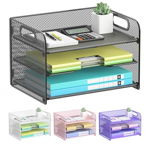 OUTWOLF 3-stufiger Schreibtisch Organizer, Netz Papier Organizer mit Griff, Papierablage Organizer, Akten-Organizer für A4-Aktenordner, Papier, Buch, Magazin, Schwarz