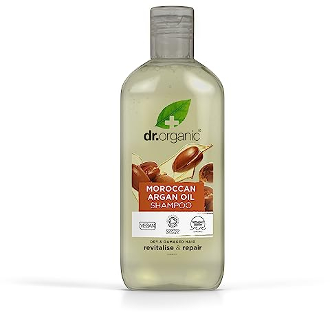 Dr Organic Marokkanisches Arganöl Shampoo, Belebend, Natürlich, Vegan, Tierversuchsfrei, Paraben- & SLS-frei, Recycelbar & Aus im Meer gebundenem Plastik recycelt, Zertifiziert Bio, 265ml