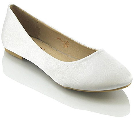 ESSEX GLAM New Womens Flat Pumps Ladies Glitter Ballet Ballerina Dolly Bridal Shoes Size (UK 8 EU 41, White Satin)