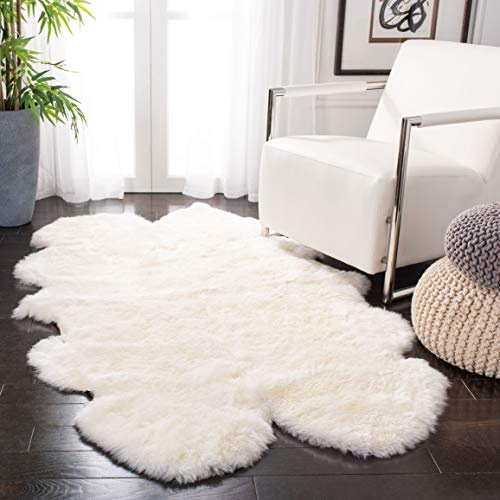 SAFAVIEH Sheep Skin Collection Area Rug - 3'7 x 6', White, Handmade Rustic Glam Genuine Pelt, 3.4-inch Thick Ideal for High Traffic Areas in Living Room, Bedroom (SHS121A)