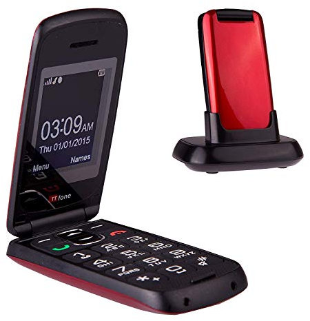 TTfone Star Big Button Simple Easy To Use Flip Mobile Phone Pay As You Go (Vodafone PAYG, Red)