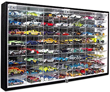 JACKCUBE Design Hot Wheels 1/64 Scale Diecast Display Case Storage Cabinet Shelf Wall Mount Rack for 56 Hot Wheels(Black, 24.61 x 13.78 x 2.05 inches)-MK184