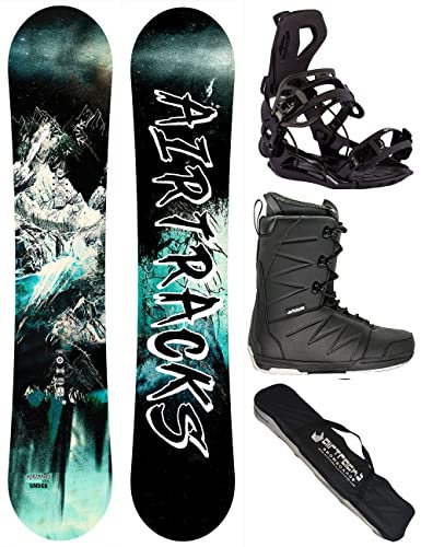 Airtracks Herren Snowboard Set - Under Flat Zero Rocker Snowboard Wide 159 - Softbindung Master - Softboots Star Black 47 - SB Bag