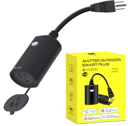 Minoston Matter Outdoor Smart Plug WiFi Heavy Duty Plug-in Outlet IP65 Waterproof, Compatible with Alexa Apple Home SmartThings Google Home, Smart Life, Remote Control, 15Amp Black (MP22M)