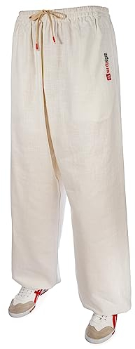 wu designs Leinen (Mittel) Kung Fu & Tai Chi Trainingshose Weiß 190
