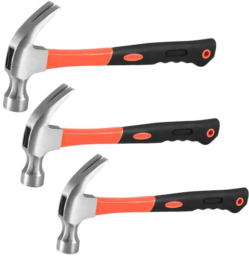HOIGON 3 Pieces Claw Hammers, 20 oz 16 oz 8 oz Hammer Set with Fiberglass Handle & Polished Forged Steel Head for Household Repair