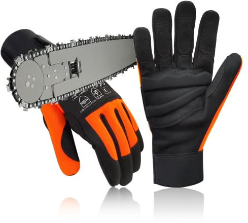 Intra-FIT Gants de protection pour tronçonneuse EN ISO 11393-4 CLASS 1 en cuir synthétique avec protection pour main gauche, gants de protection anti-coupure pour tronçonneuse