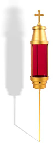 Cemetery Light Candle Holder,Greek Cross Memorial Lantern,Grave Markers for Cemetery for Humans,Cemetery Decorations for Grave,red(Not Included Candle)