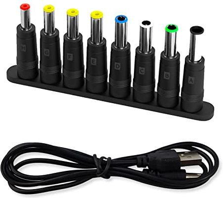 USB to DC 5.5mm*2.1mm 5V Universal Power Cable Chargering Cord with 8 Connector Tips(5.5mm*2.5mm, 4.8mm*1.7mm, 4.0mm * 1.7mm, 3.5mm *1.35mm, 2.5mm *0.7mm, Micro USB, Type-C, Universal Connector)