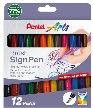 Pentel Brush Sign Pen 12pc Wallet