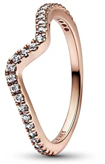 Pandora Timeless Wave 14k rose gold-plated ring with clear cubic zirconia, 54