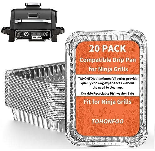 TOHONFOO Paquete de 20 forros de bandeja de goteo para parrilla y ahumador Ninja OG701 Woodfire al aire libre, bandeja de grasa para parrilla de papel de aluminio, taza de grasa trasera para