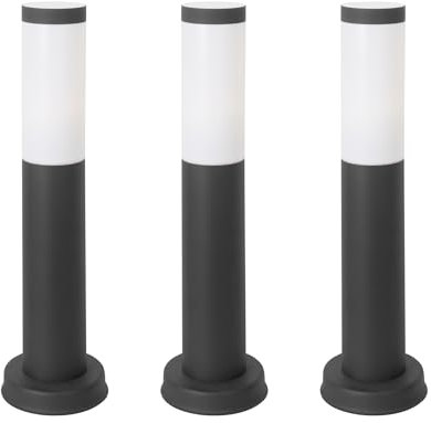 FORLIGHT Koral (3uds) Baliza Exterior para Jardín Resistente al Agua IP55. Poste de Luz para Sendero y Camino. Lámpara Bolardo de Acero Inoxidable Gris Urbano 23W. Farolillo Moderno Zonas de Paso