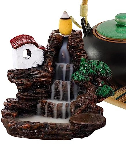 PW TOOLS Quemador de Incienso de reflujo - Soportes de Incienso de reflujo de Torre de montaña | Adorno de Escritorio de aromaterapia de Resina con Fuente de Cascada, Regalos relajantes para aliviar