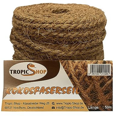 50m Kokosseil - Verwendbar als Terrariendekoration, Sisal Seil für Kratzbaum, Baumanbinder, Bindeseil (4.5)