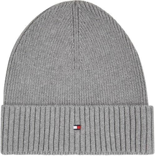 Tommy Hilfiger Uomo Berretto in Maglia Flag Cotton Beanie con Cachemire, Multicolore (Mid Grey Heather), Taglia Unica