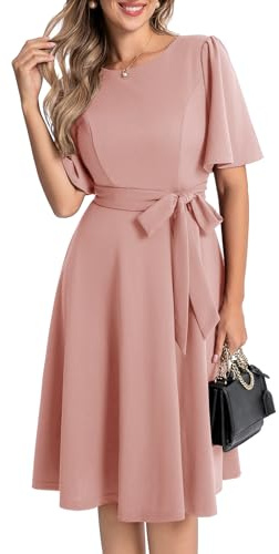 Bbonlinedress kortärmad cocktailklänning för kvinnor, vintage, formell, sedesam klänning för bröllopsgäst, kyrka