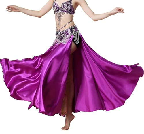MUNAFIE Langer Rock mit Schlitz Bauchtanz Rock Satin Röcke für Damen Bauchtanz Kostüm Lila