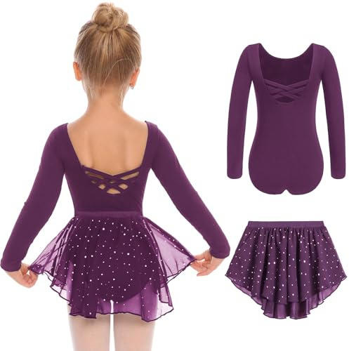 Arshiner Mädchen Langarm Ballettkleid Tanzkleid Rückenfrei Ballettkleidung