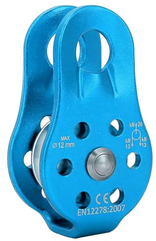 Hominas Poulie Escalade, Poulie De Renvoi De 26 KN en Alliage D'aluminium Simple Corde Poulie pour L'extérieur des Escalade Rappel 12 mm, Bleu