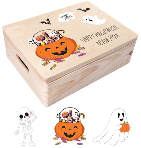 Creative Deco Personalised Halloween Wooden Box | Any Text Gift for Girls