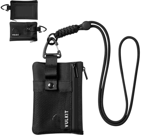 VULKIT Minimalist Small Wallet with ID Window, RFID Blocking Card Holder Water Resistant Zip ID Card Case with Lanyard Keychain for Cards,Cash,Key, Coin