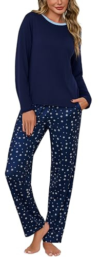 Litherday Pigiama Donna Cotone Invernale Caldo Pigiami Due Pezzi da Donna Manica Lunga Collo Rotondo Pigiama Leggero e Comodo per Casa