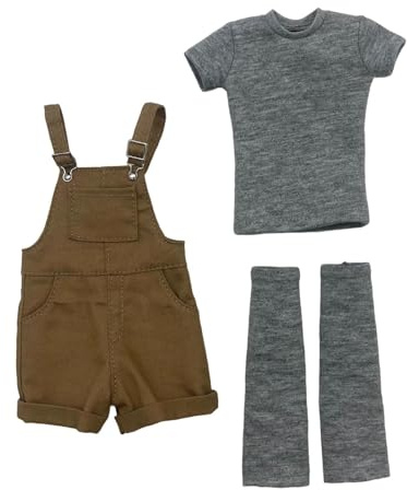 FytStycale 1/6 Scale Bib Overalls and Top Miniature Jumpsuit Bib Shortalls Costume for 12 Action Figures, Brown