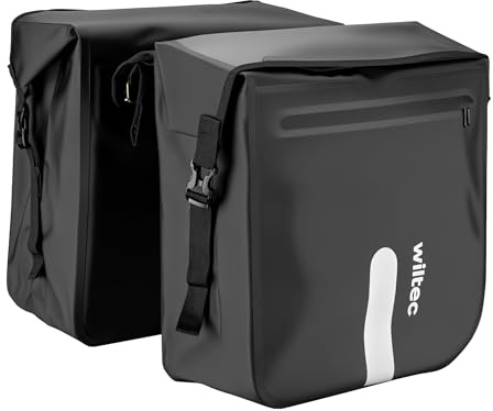 Wiltec Borsa doppia per portapacchi 37 x 16 x 51 cm, borse bici posteriori con 46 l di spazio, borse posteriori bici impermeabili, borsa da viaggio per bicicletta con tasche laterali
